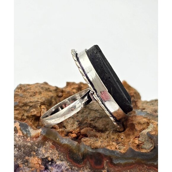 925 Sterling Silver Plt Black Tourmaline Size 8 Bezel Setting Fine Jewelry - Picture 5 of 8